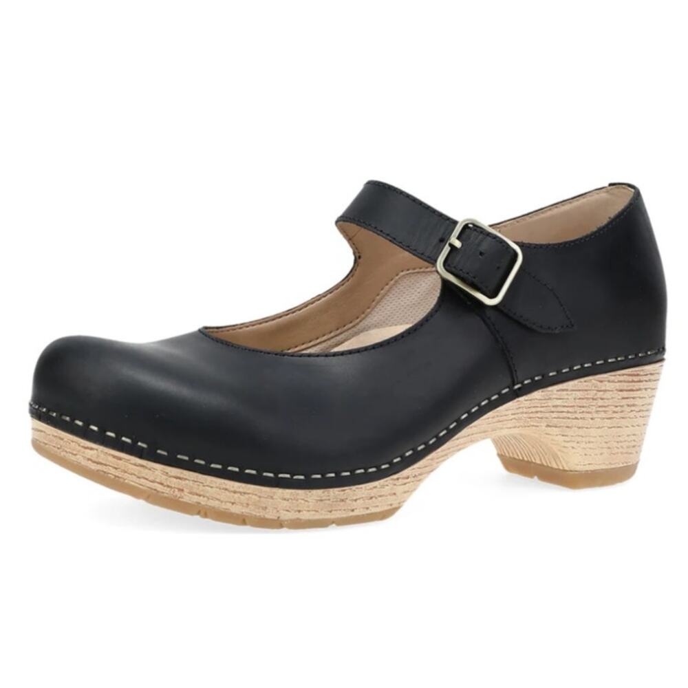 Dansko Womens Lilah Mary Jane Heels EU 38 US 7.5-8 Black Leather NIB